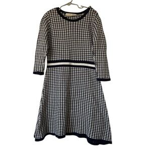 HOPE & HENRY NAVY HOUNDSTOOTH FIT & FLARE SWEATER DRESS size 10